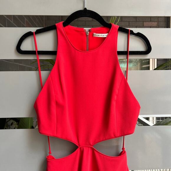 NEW Alice + Olivia Red Cara Cut-Out Flared Mini Dress Size 0 - Picture 5 of 9